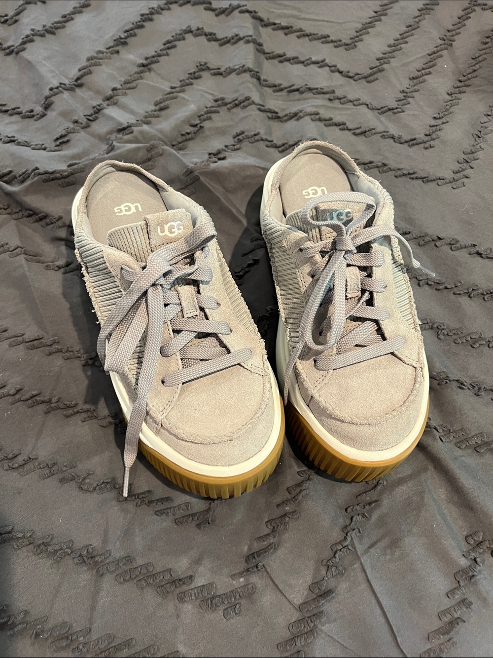 UGG Women's Taupe Suede Lace-Up Platform Sneakers with Gum Sole